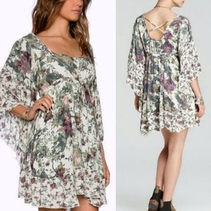 Free People Heart of Gold Mini Dress w/Vintage Floral Print & Butterfly Sleeves